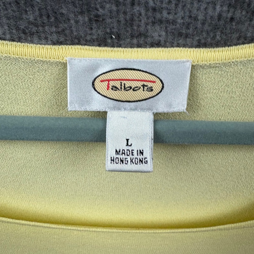 Talbots Yellow Knit Top Women L Scoop Neck 3/4 Sleeve Capsule Wardrobe Minimalis - Picture 4 of 10
